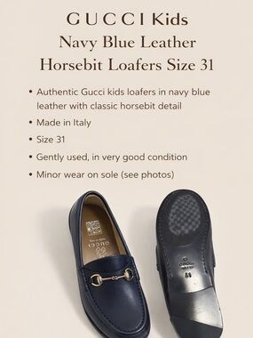 Gucci Navy Blue Leather Horsebit Loafers